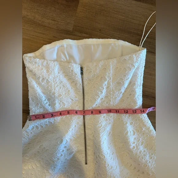 Alice + Olivia White Strapless Fit & Flare Eyelet Lace Mini Dress - Picture 13 of 13